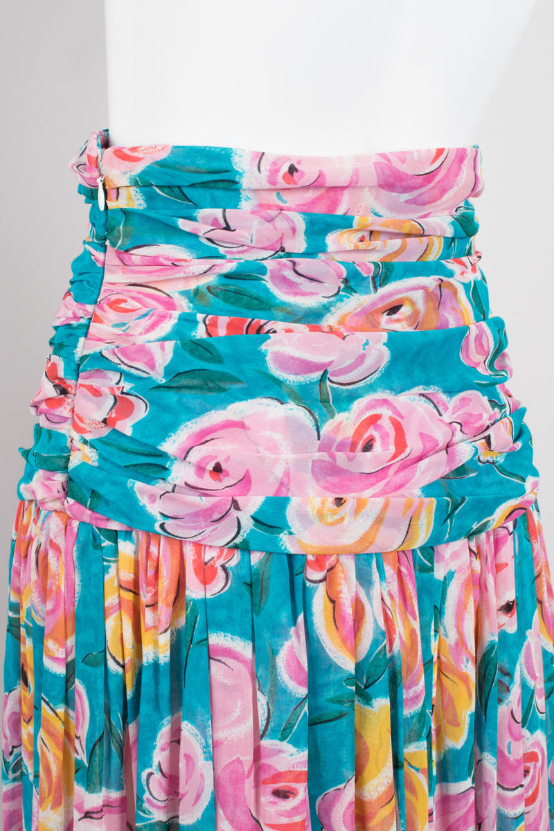 Miss O Oscar de la Renta Cotton Batiste Sheer Gathered Tropical Rose Skirt