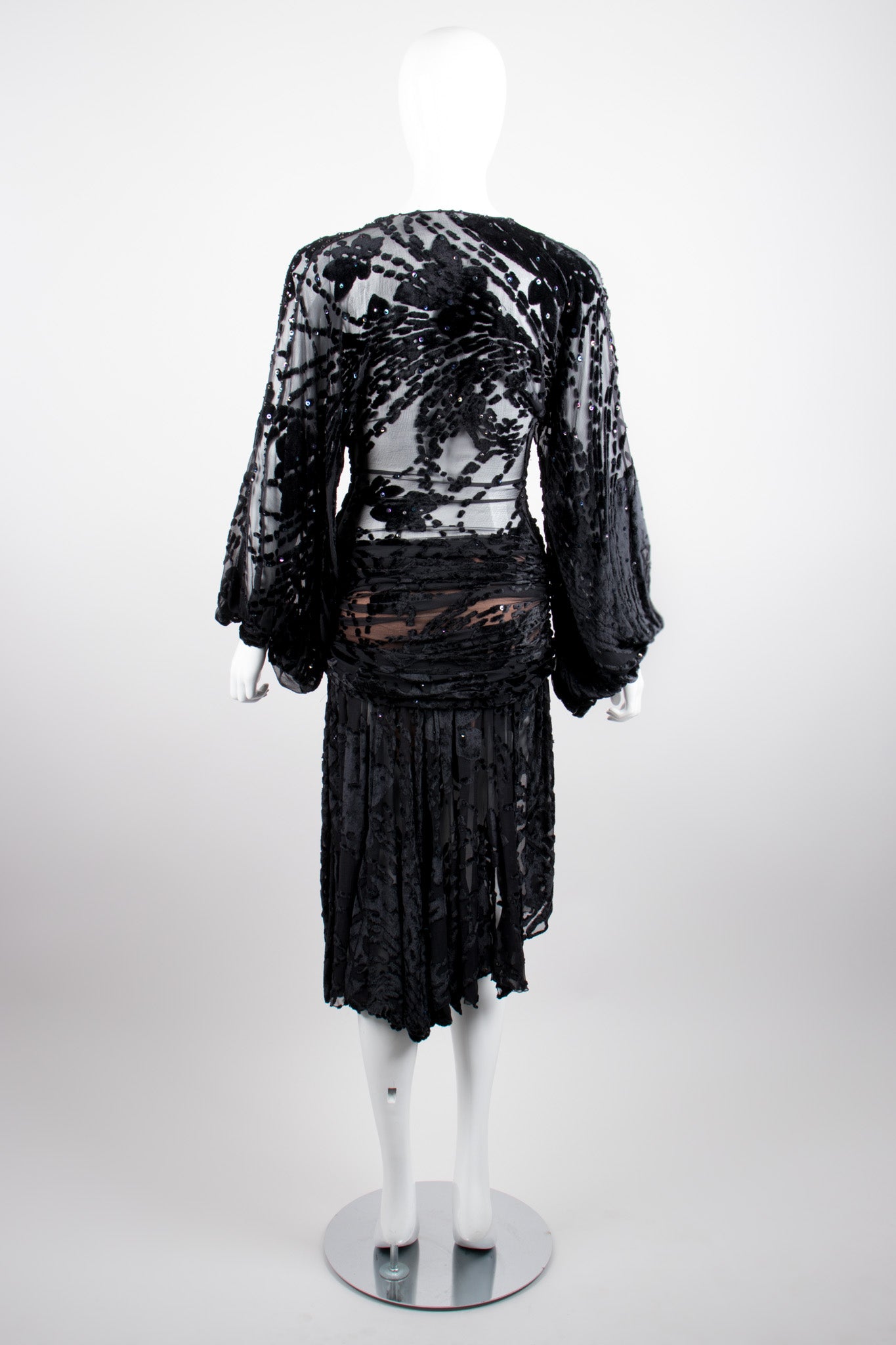 Kioko Goth Sequined Sheer Silk Velvet Burnout Dress