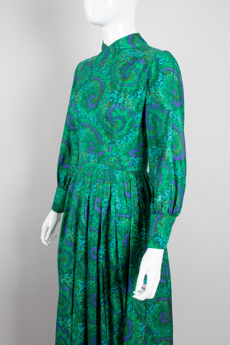 Vintage Raw Silk Swirl Flourish Print Dress