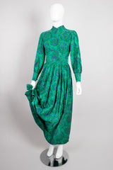 Vintage Raw Silk Swirl Flourish Print Dress