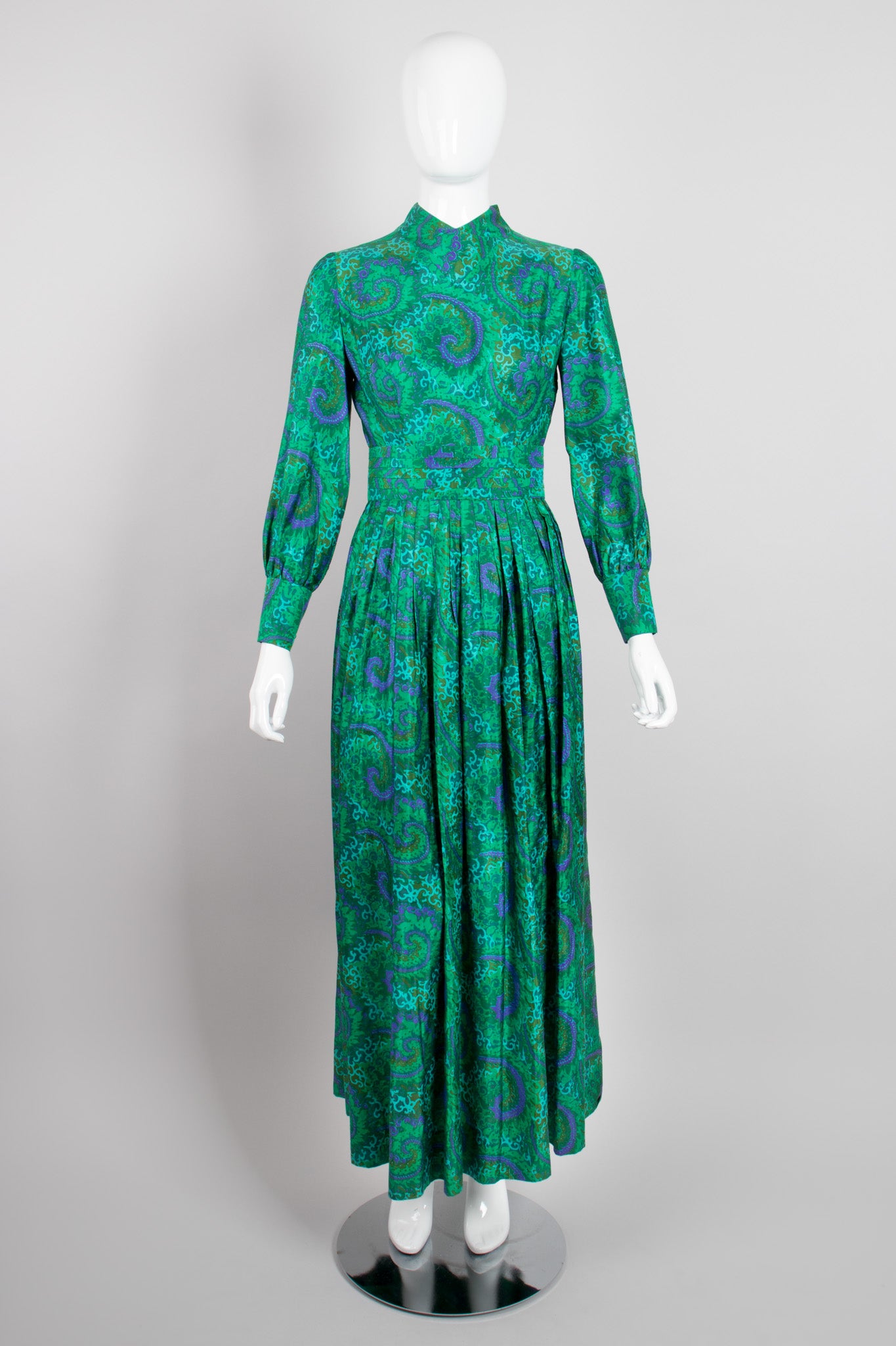 Vintage Raw Silk Swirl Flourish Print Dress