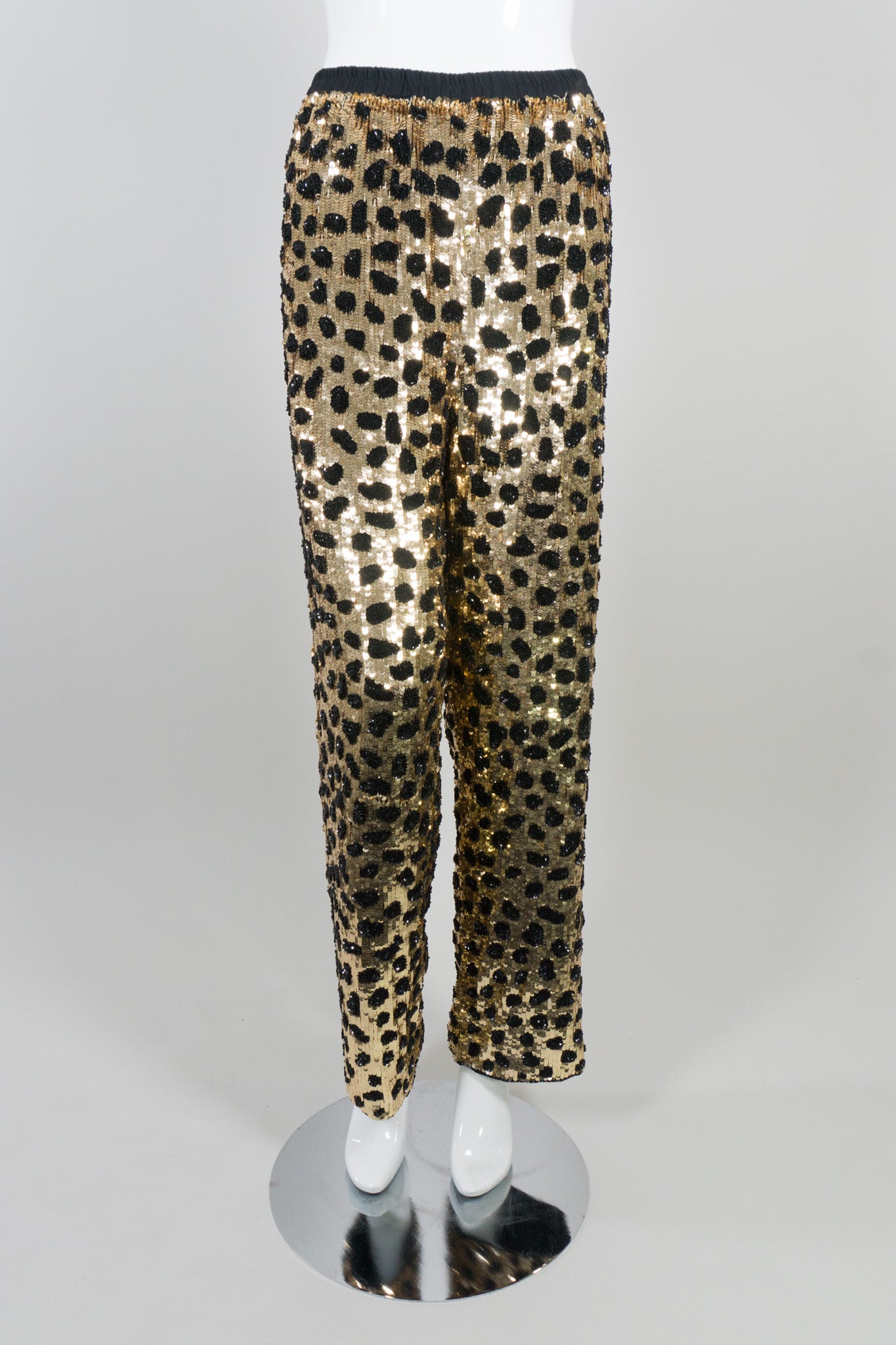 Cassandra Stone Vintage Gold Leopard Animal Sequin Jogger Pant