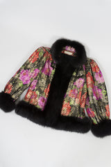 Rety Vintage Quilted Floral Lamé Fur Trim Jacket