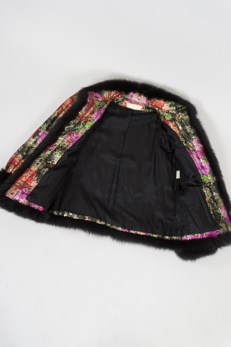 Rety Vintage Quilted Floral Lamé Fur Trim Jacket