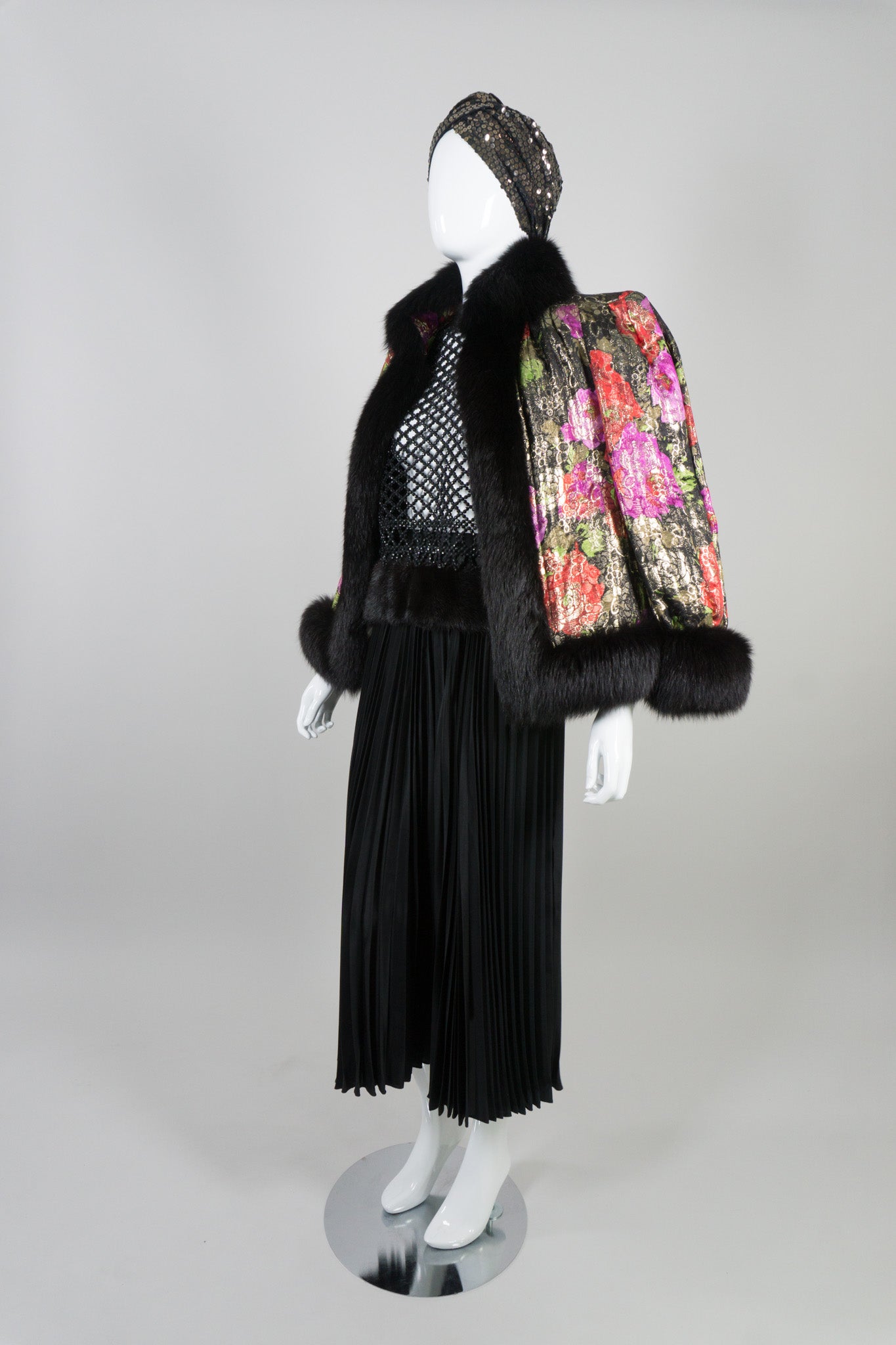 Rety Vintage Quilted Floral Lamé Fur Trim Jacket