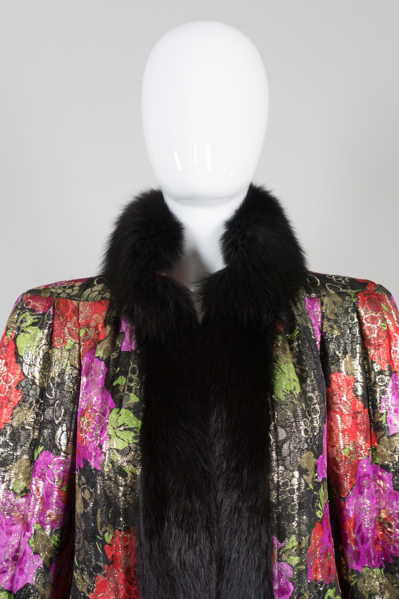 Rety Vintage Quilted Floral Lamé Fur Trim Jacket