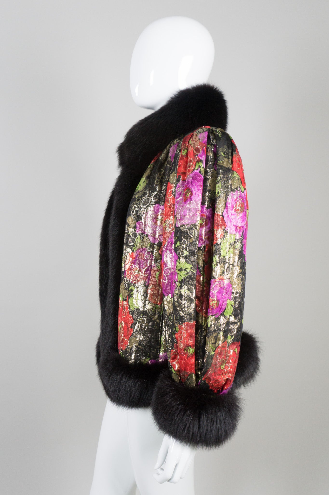 Rety Vintage Quilted Floral Lamé Fur Trim Jacket