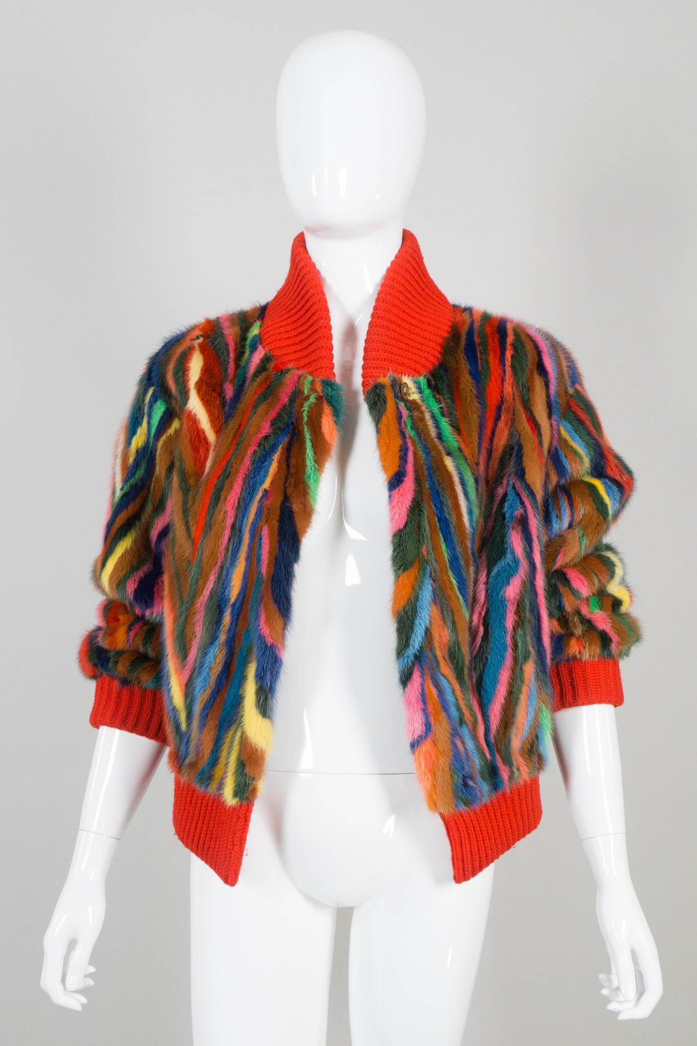 Vintage Revillon Rainbow Fur Bomber Varsity Jacket