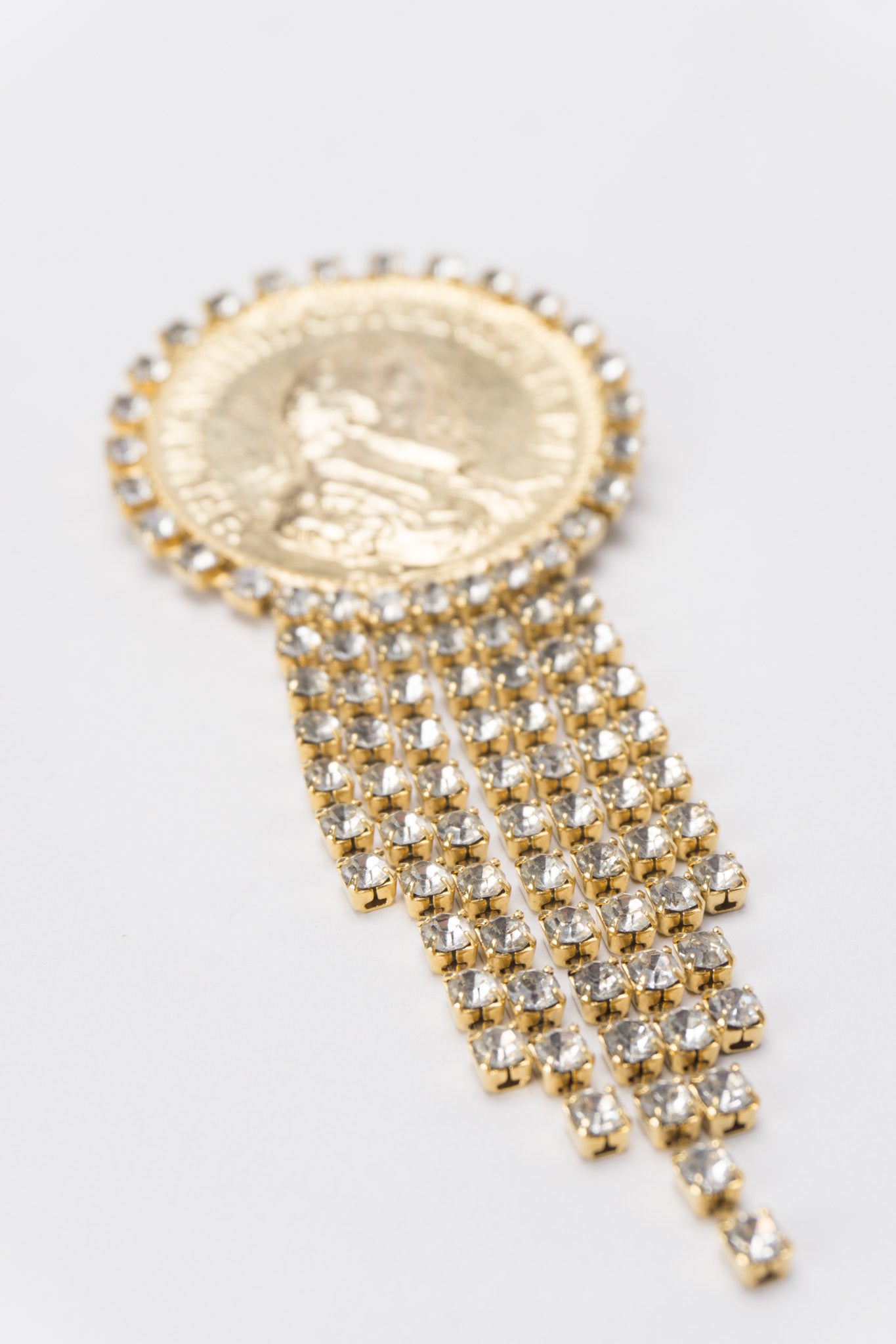 Vintage French Franc Rhinestone Fringe Coin Brooch Pin