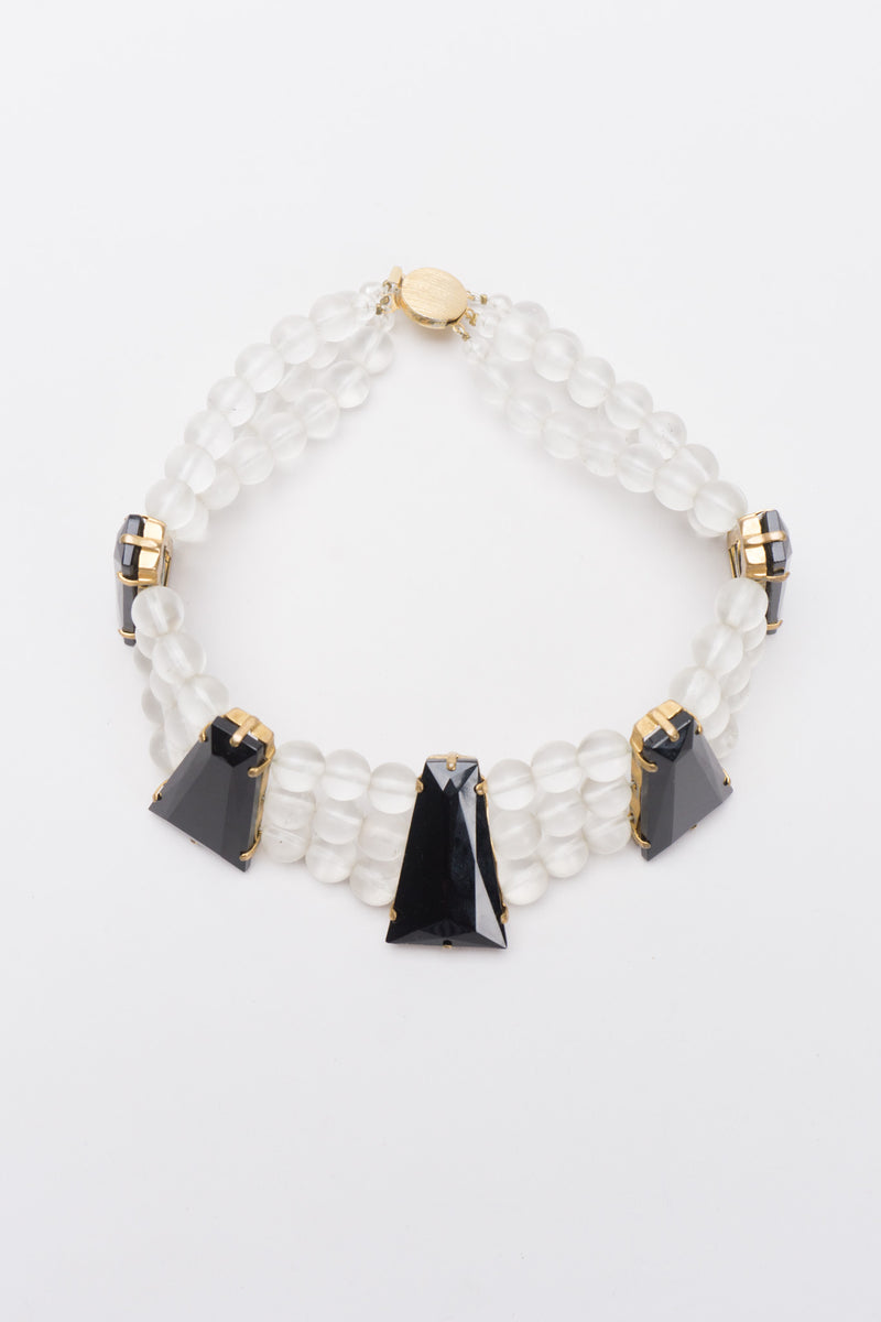 Vintage Frosted Bead and Obsidian Choker