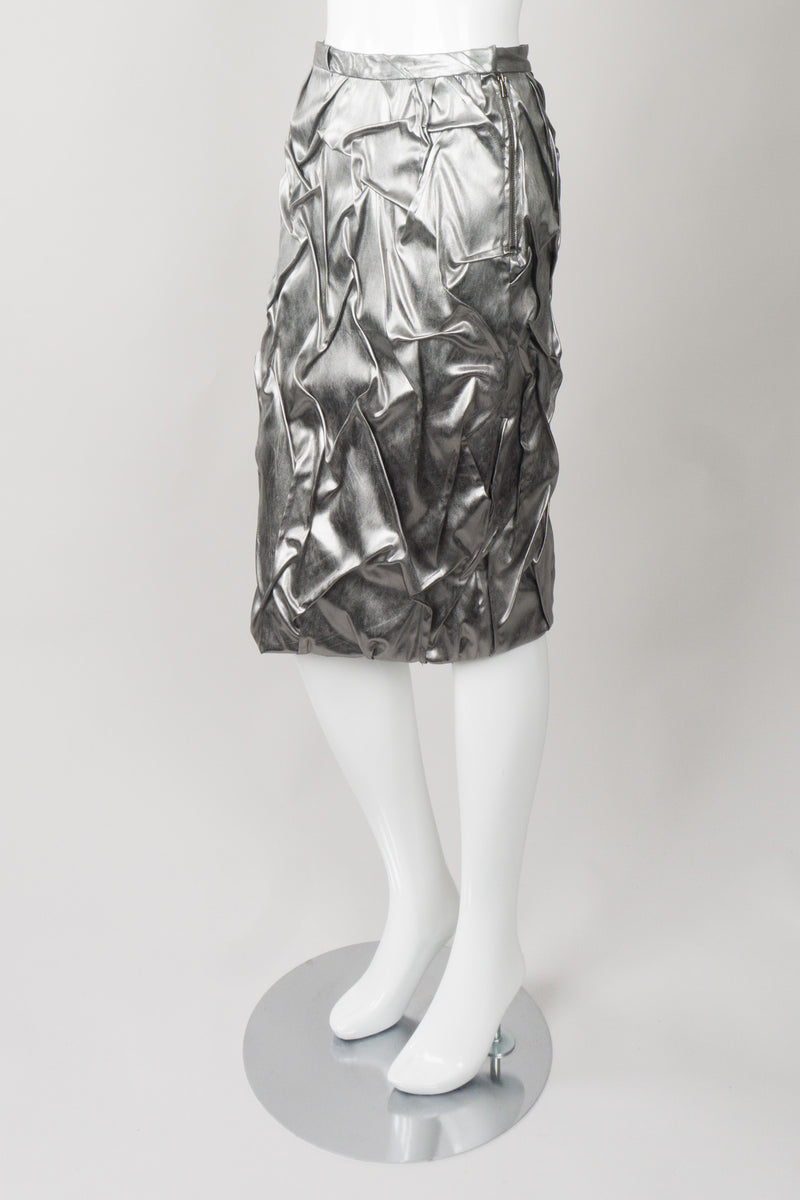 Metallic Pintuck Crinkle Skirt