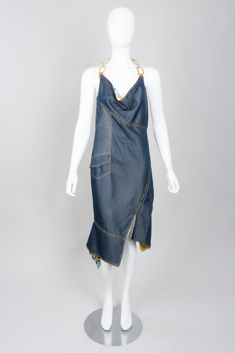 Christian Dior Spring 2000 Asymmetrical Denim Halter Dress