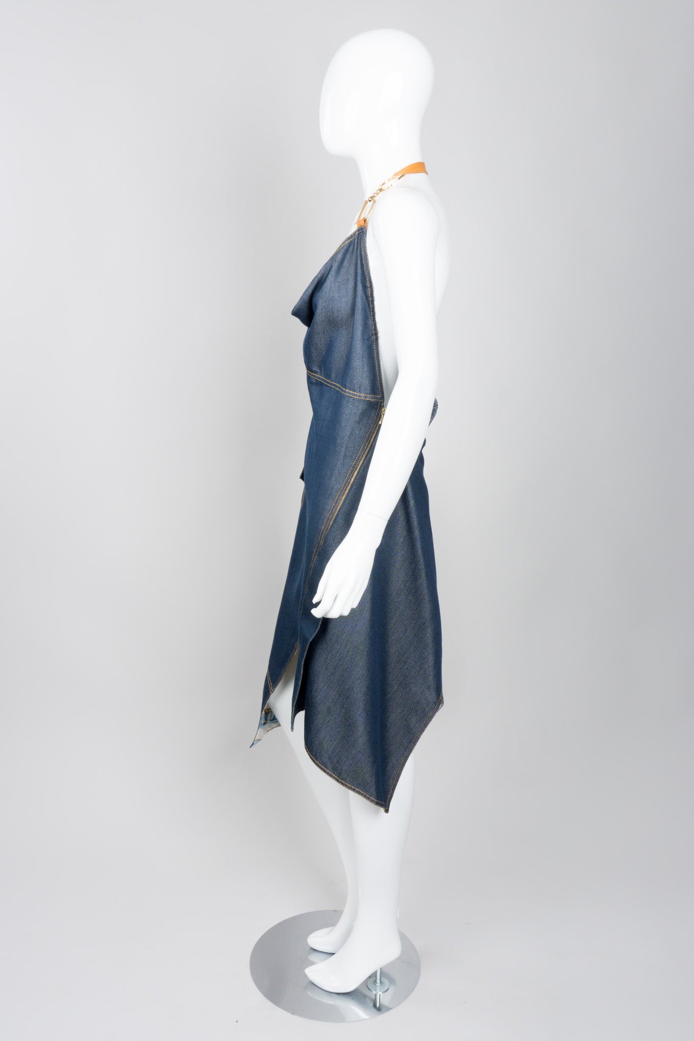 Christian Dior Spring 2000 Asymmetrical Denim Halter Dress