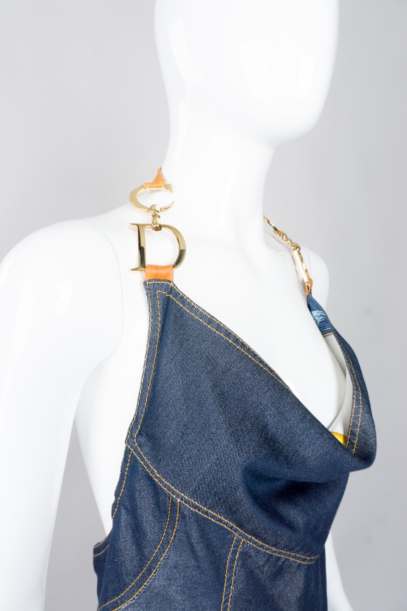 Christian Dior Spring 2000 Asymmetrical Denim Halter Dress