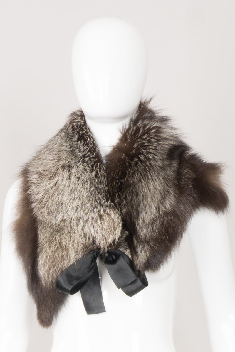 Vintage Fur Ribbon-Tie Shawl