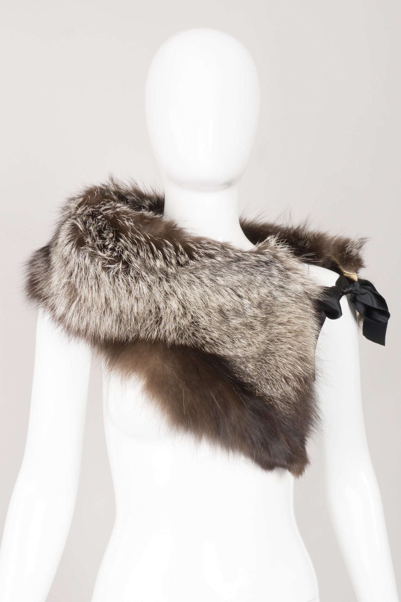 Vintage Fur Ribbon-Tie Shawl