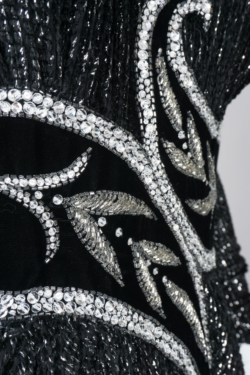 Bob Mackie Silver Glitter Velvet Lamé Harem Hem Dress