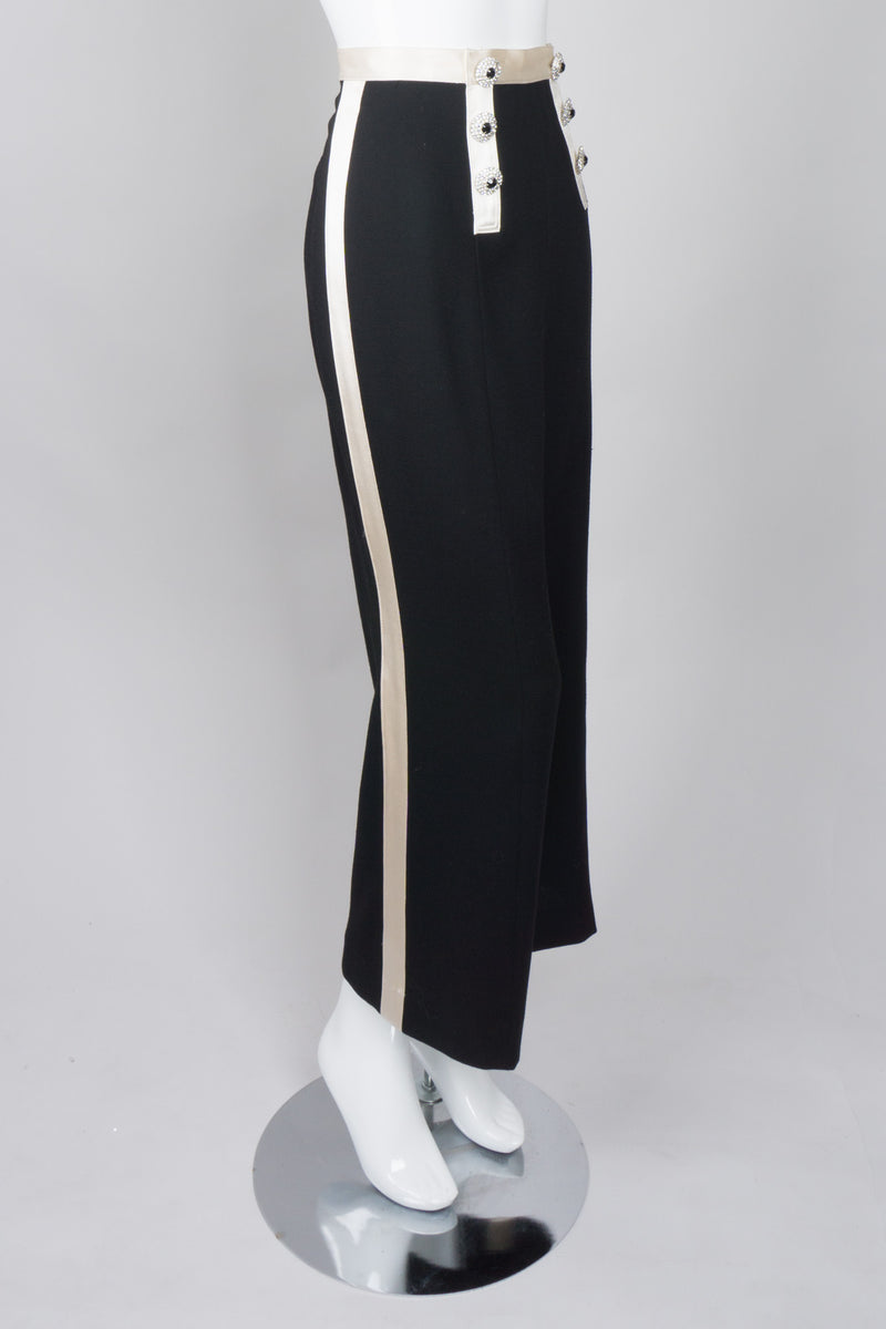 Adolfo Rhinestone Button Wide Leg Tuxedo Pant