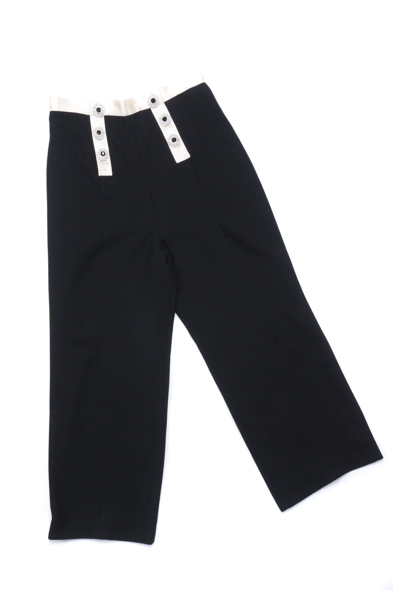 Adolfo Rhinestone Button Wide Leg Tuxedo Pant