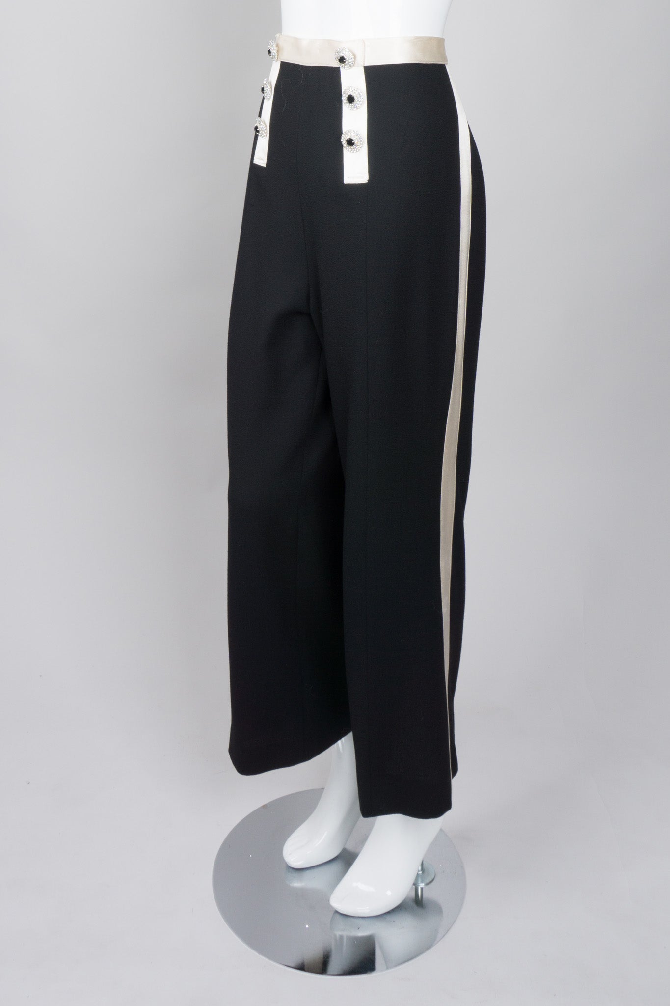 Adolfo Rhinestone Button Wide Leg Tuxedo Pant