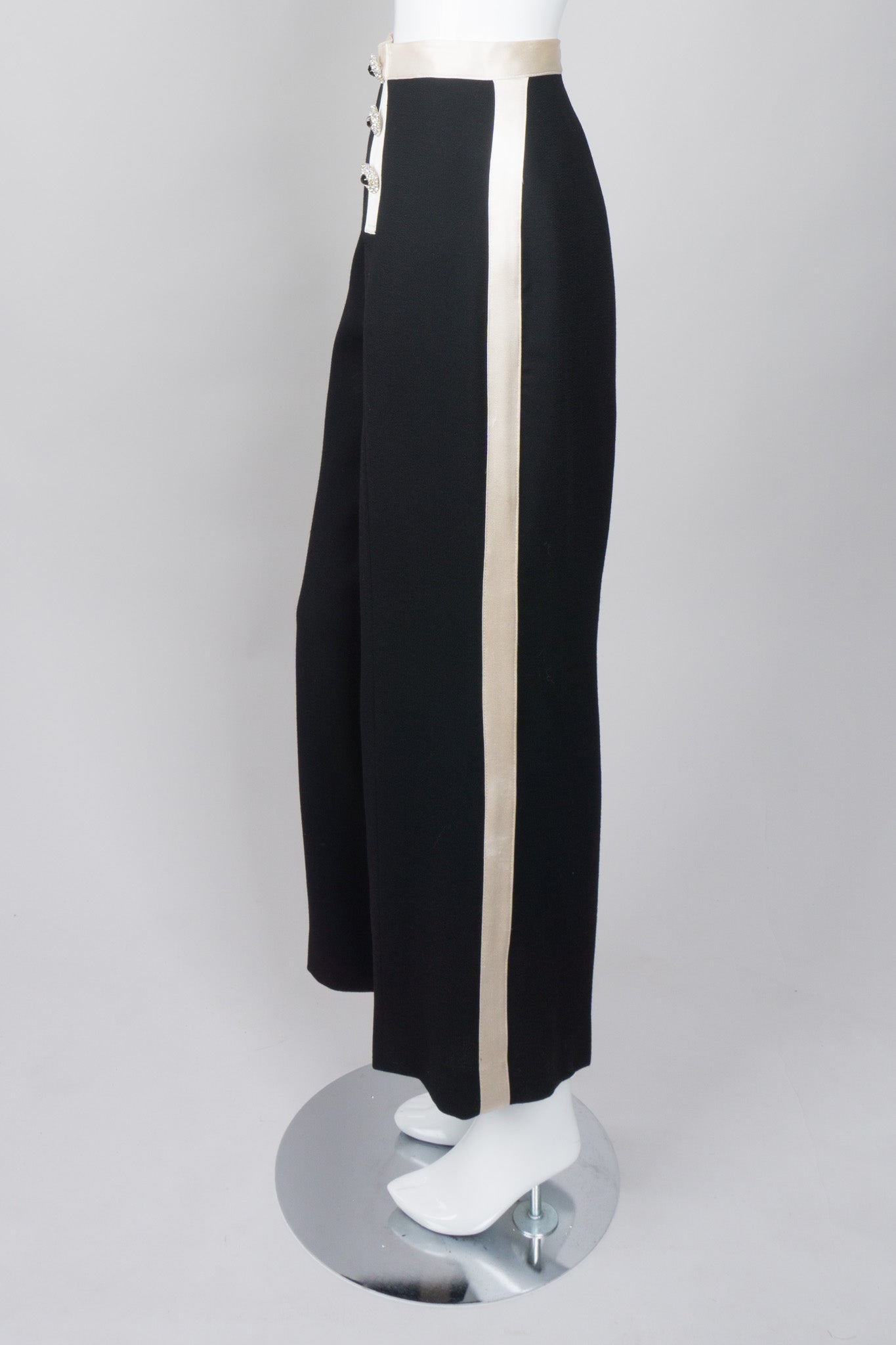 Adolfo Rhinestone Button Wide Leg Tuxedo Pant