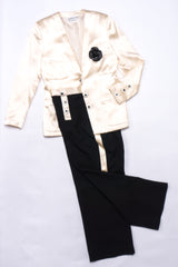 Adolfo Silk Satin Tuxedo Chanel Jacket Camellia