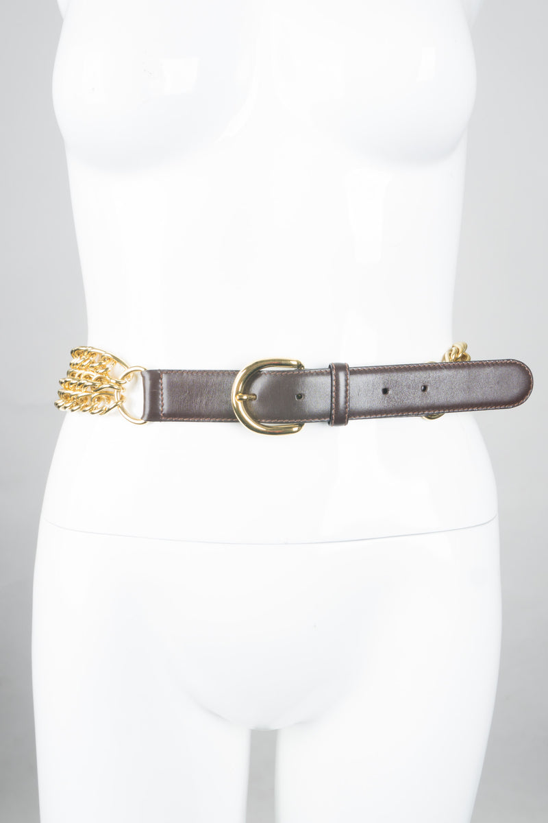 Gucci Triple Chain Leather Buckle Belt