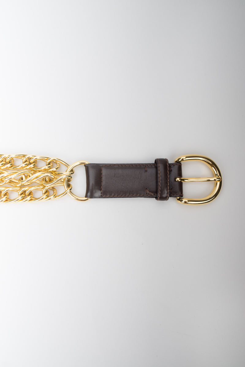 Gucci Triple Chain Leather Buckle Belt