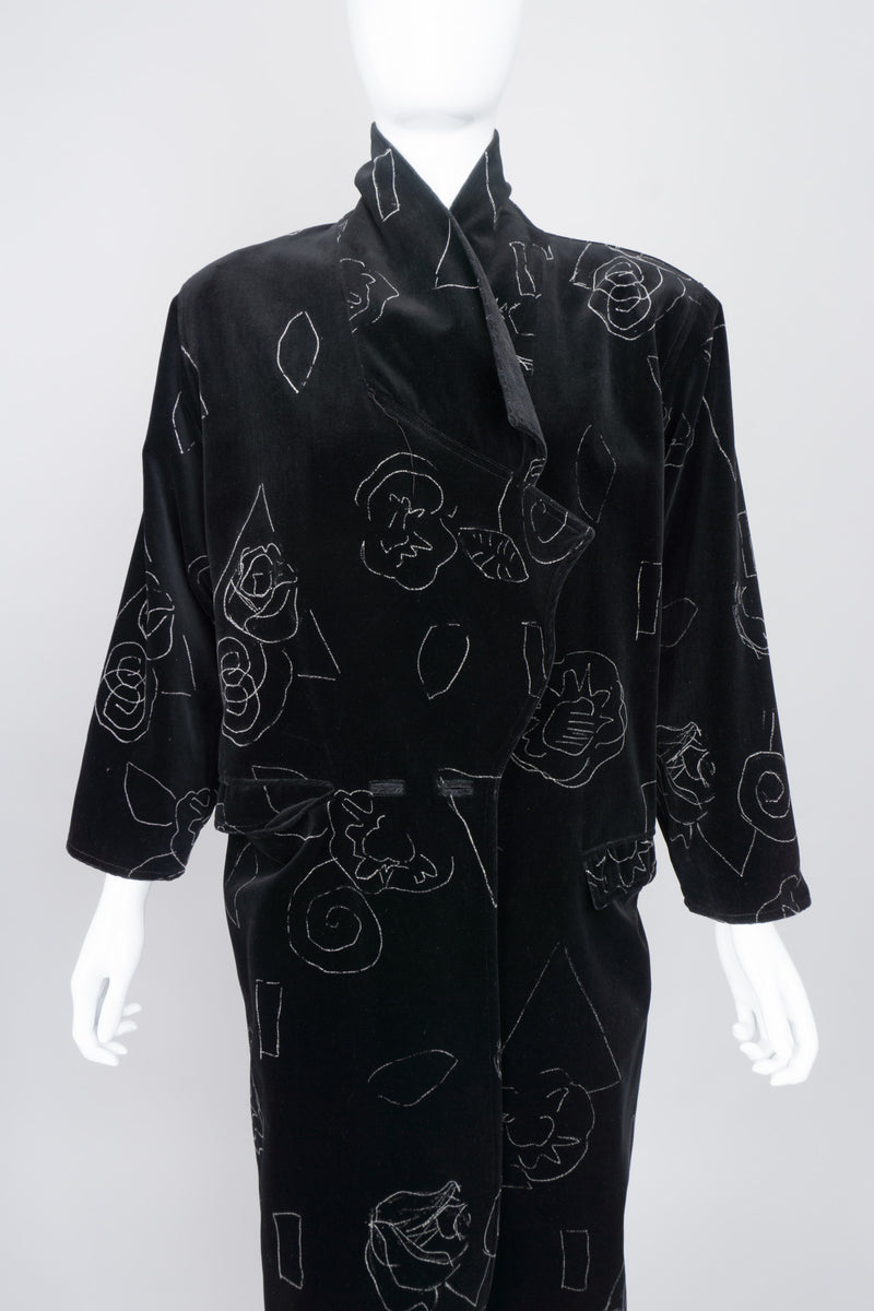 Gianni Versace Long Velvet Scribble Doodle Coat