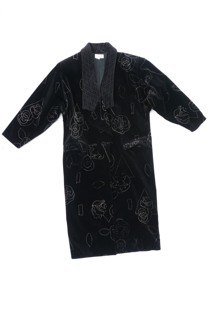 Gianni Versace Long Velvet Scribble Doodle Coat