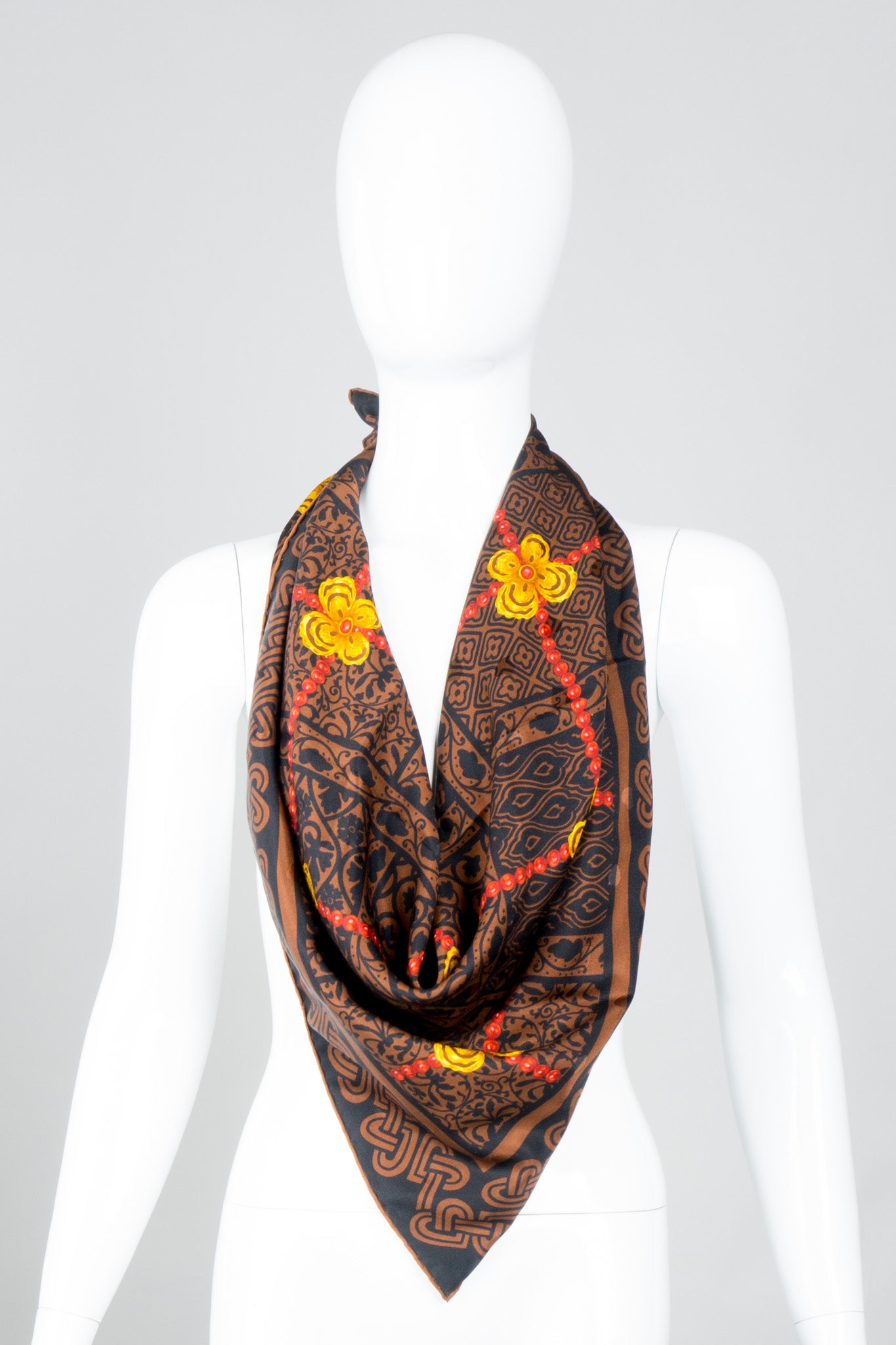 Yves Saint Laurent Blossom Beads Celtic Heart Silk Scarf