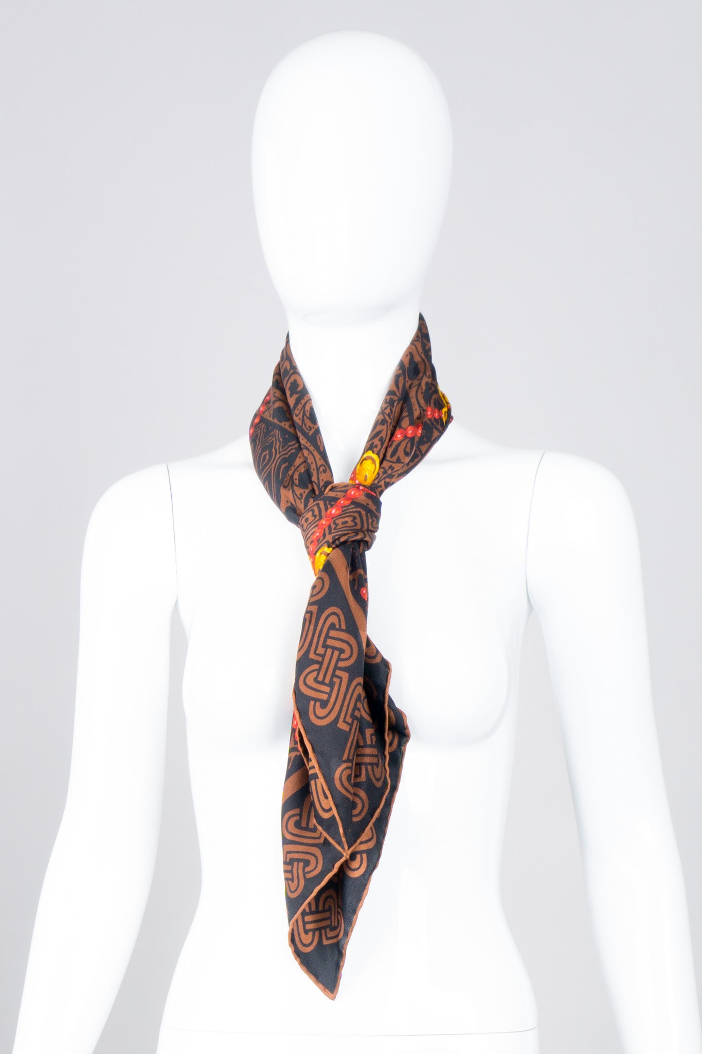 Yves Saint Laurent Blossom Beads Celtic Heart Silk Scarf