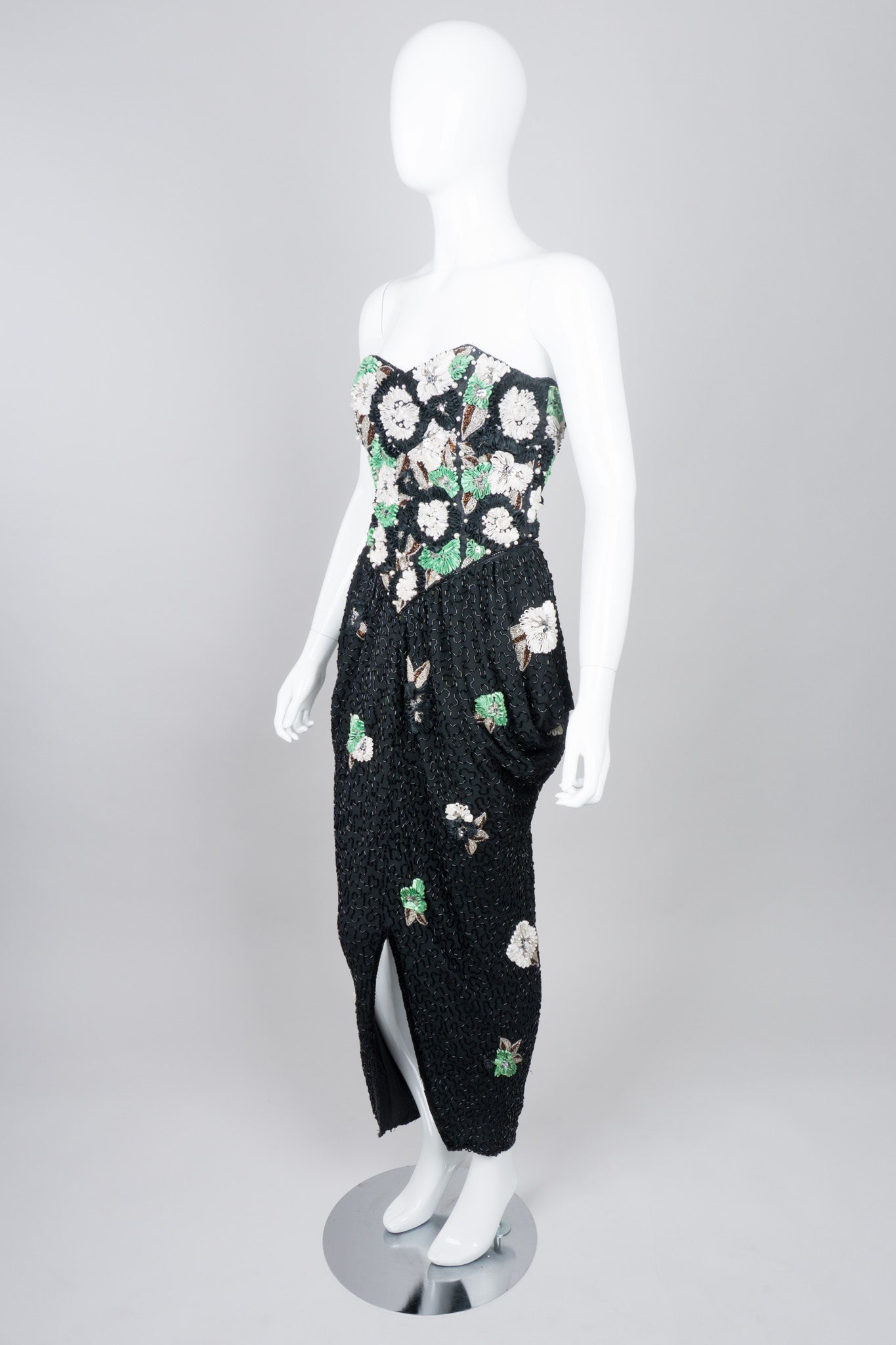 Naeem Khan Riazee Beaded Ribbon Flower Harem Dress