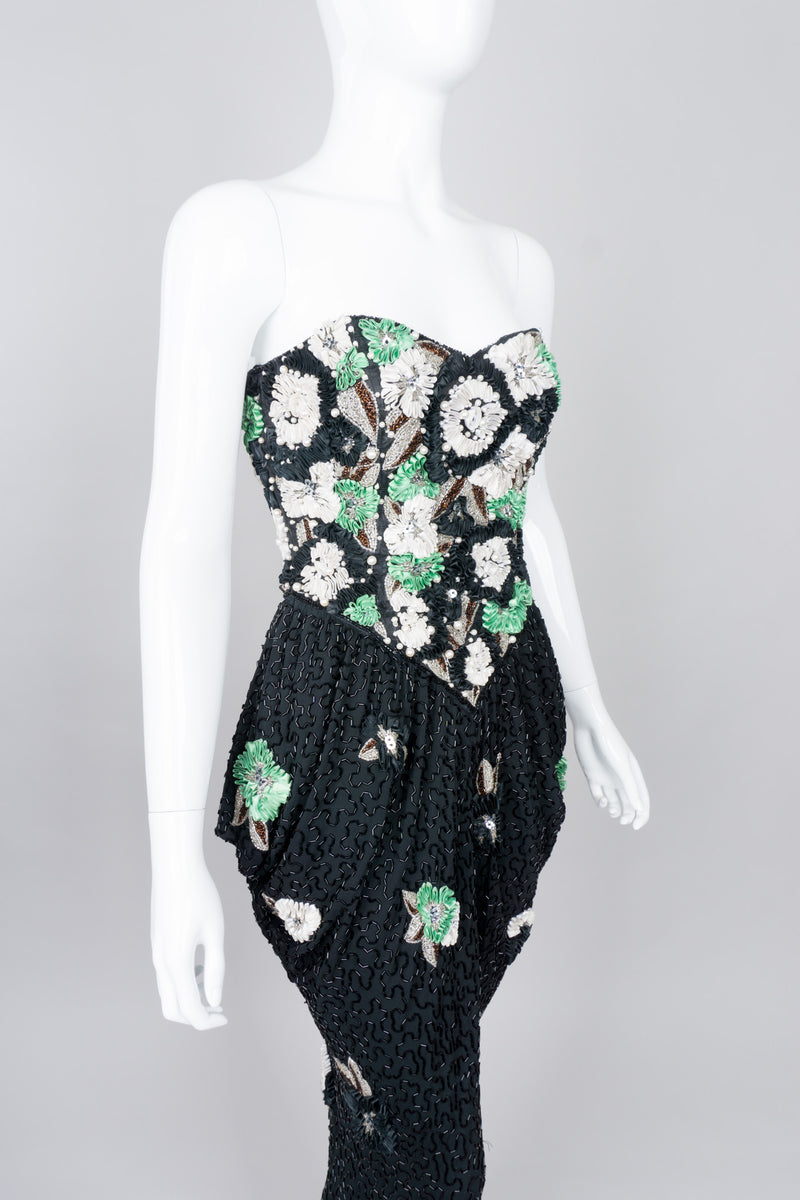 Naeem Khan Riazee Beaded Ribbon Flower Harem Dress