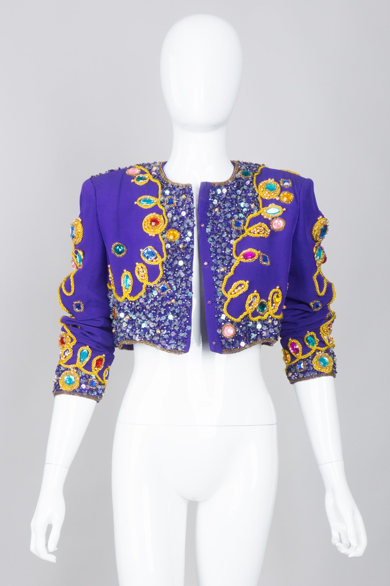 Victoria Royal Embellished Sequin Beaded Crop Matador Jacket