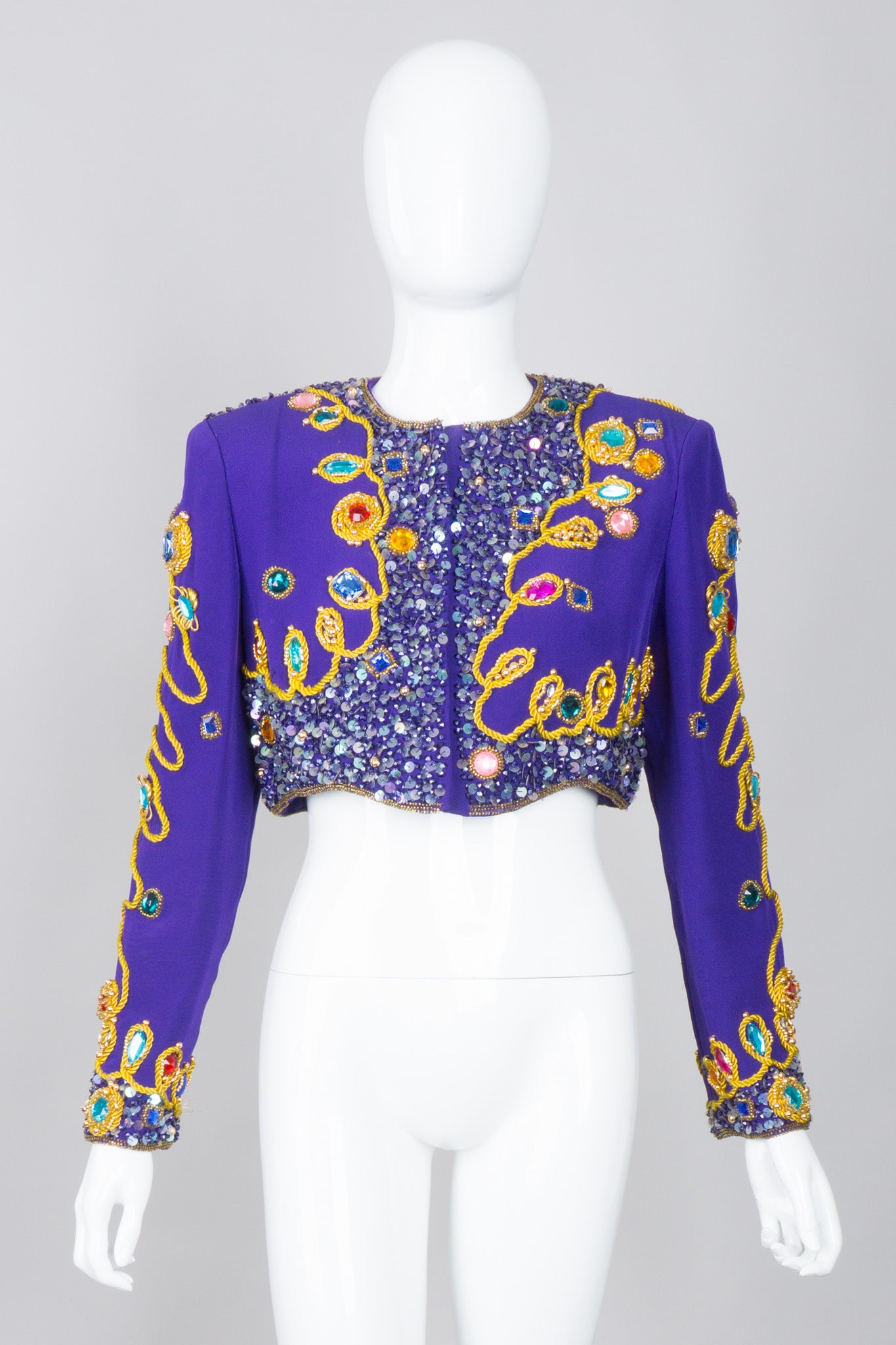 Victoria Royal Embellished Sequin Beaded Crop Matador Jacket