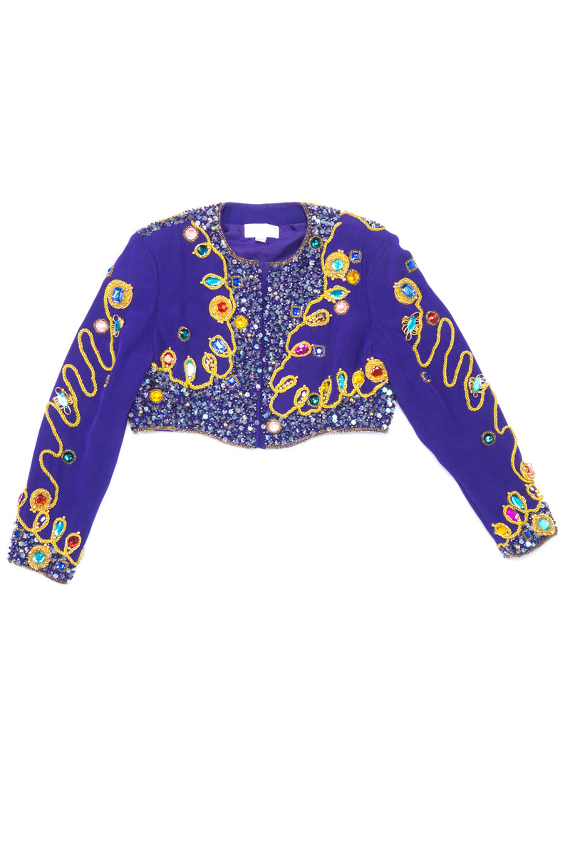 Victoria Royal Embellished Sequin Beaded Crop Matador Jacket