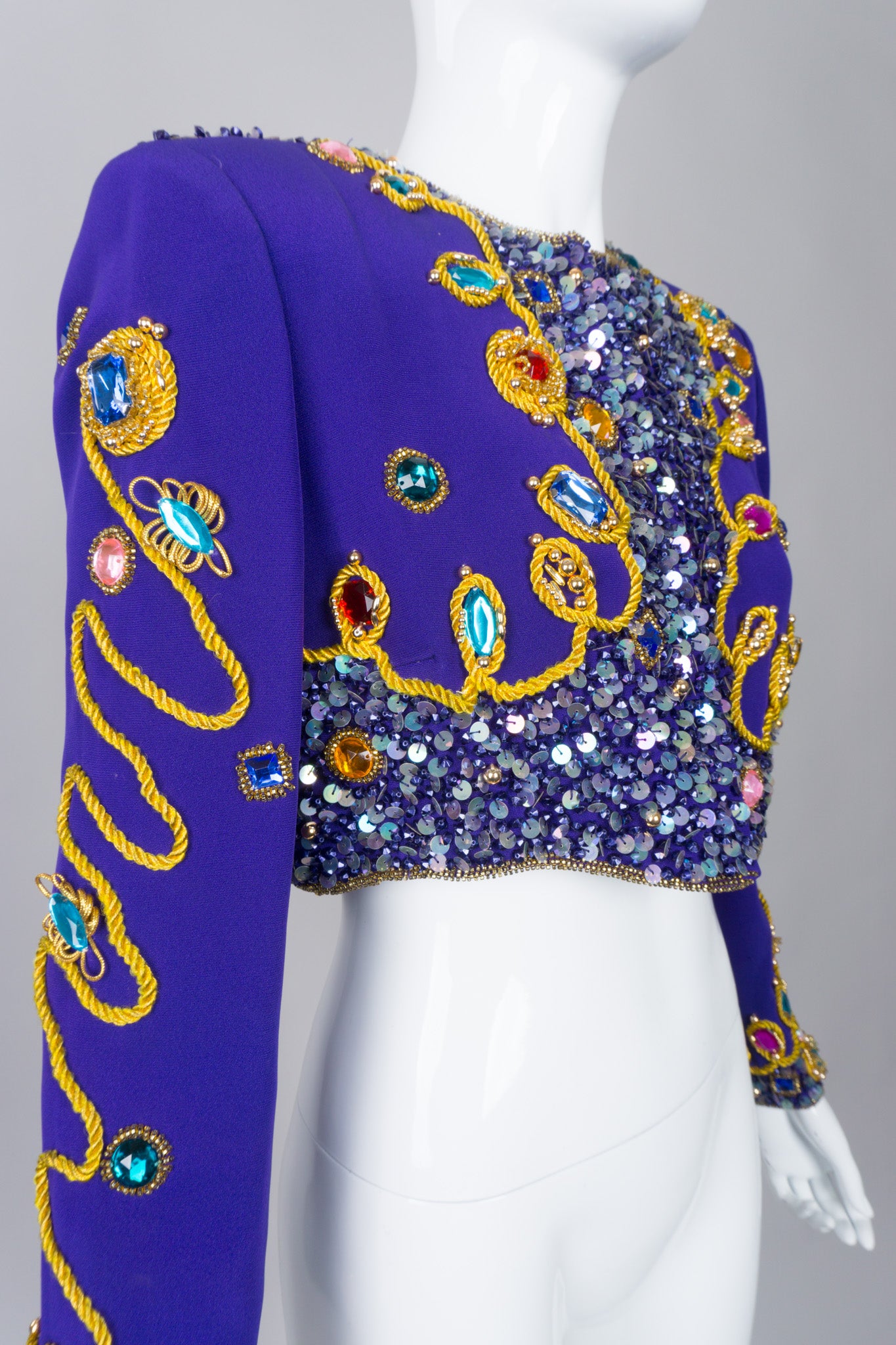 Victoria Royal Embellished Sequin Beaded Crop Matador Jacket