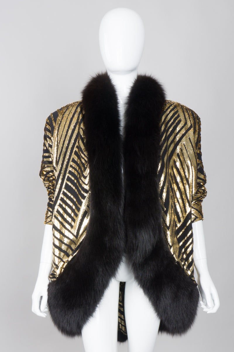 Ruben Panis Velvet Lamé Fur Trim Cocoon Jacket