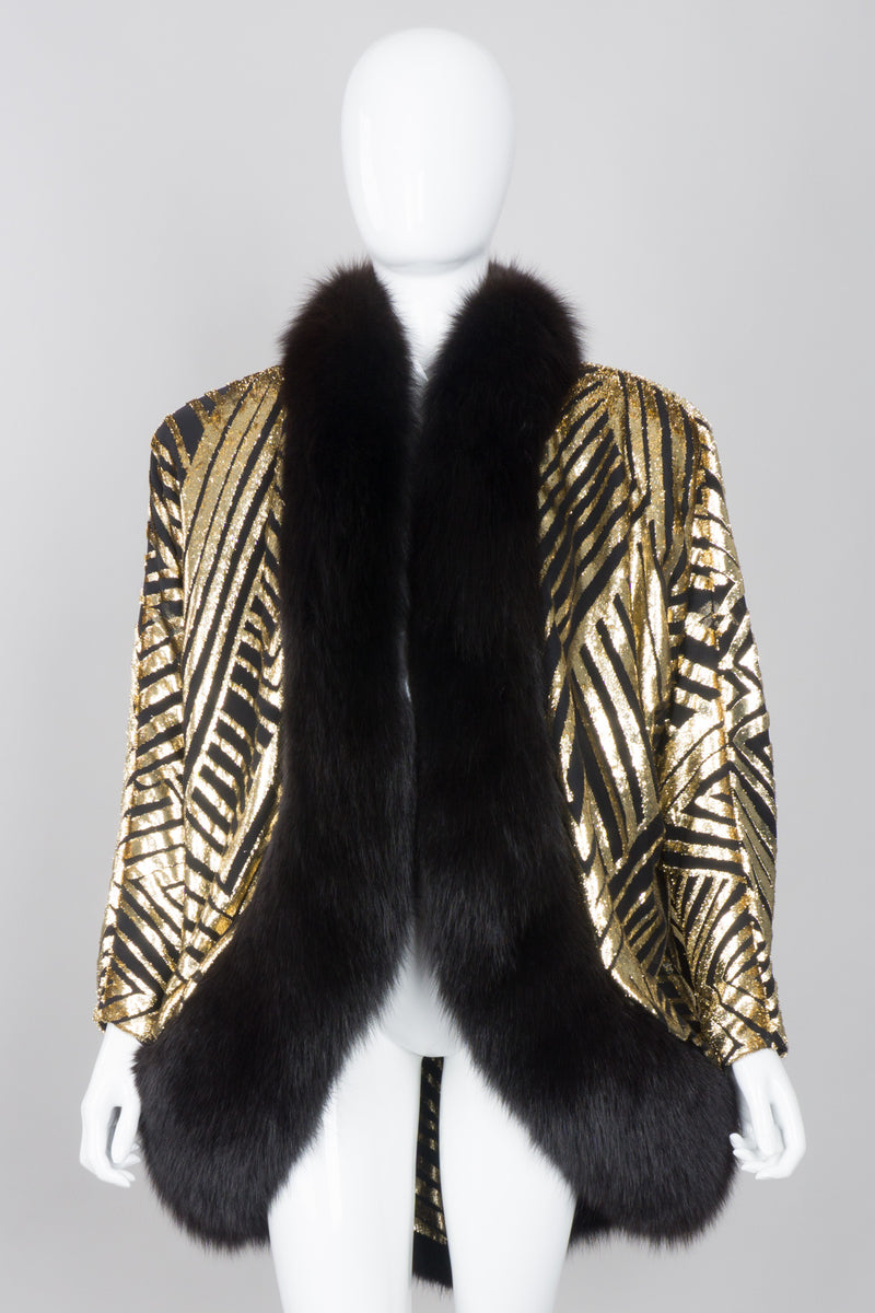 Ruben Panis Velvet Lamé Fur Trim Cocoon Jacket