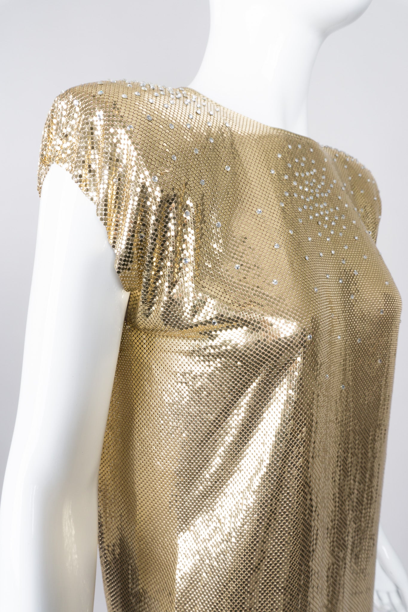 Ferrara Gold Metal Mesh Rhinestone Shift Dress