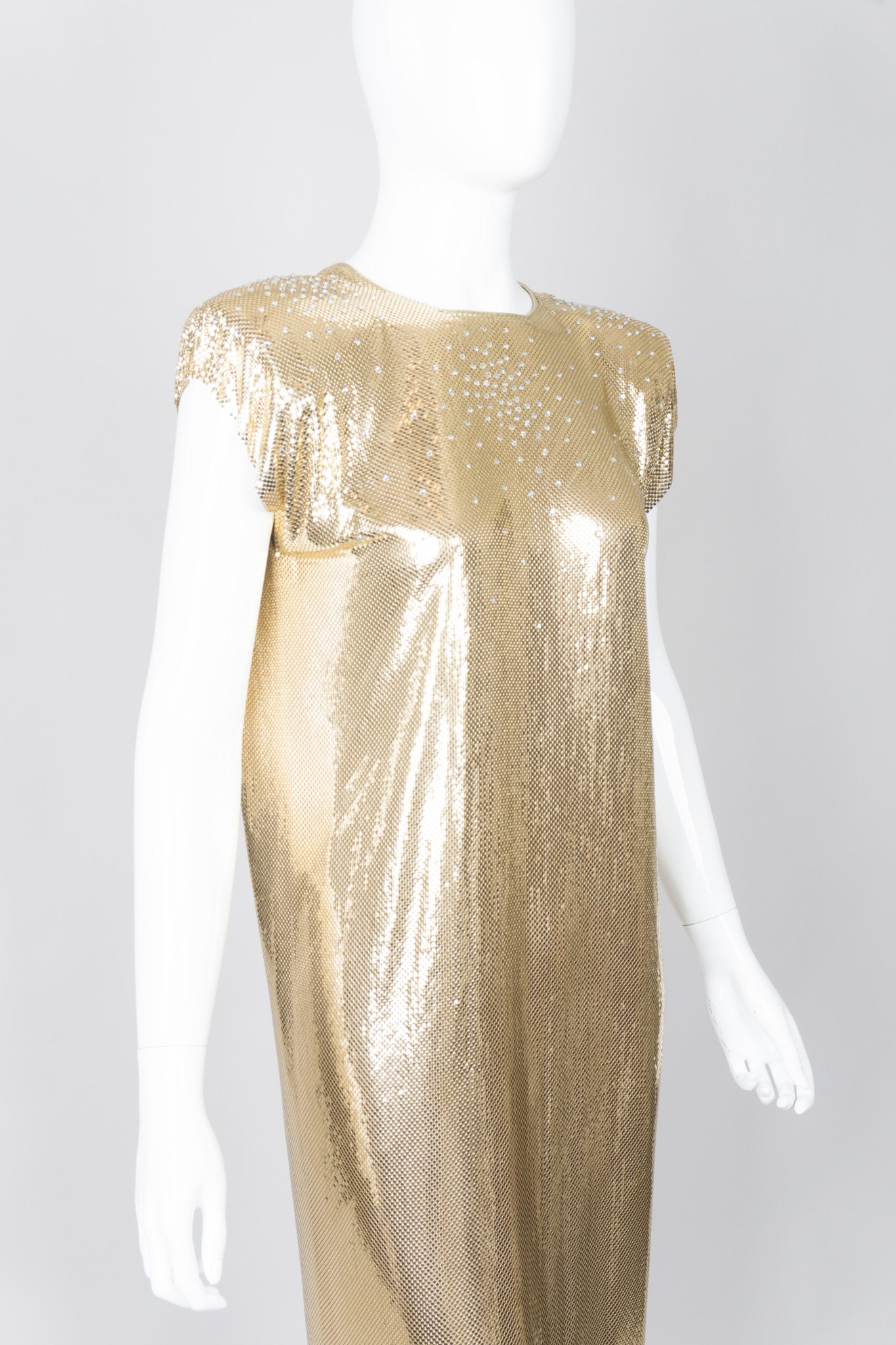 Ferrara Gold Metal Mesh Rhinestone Shift Dress