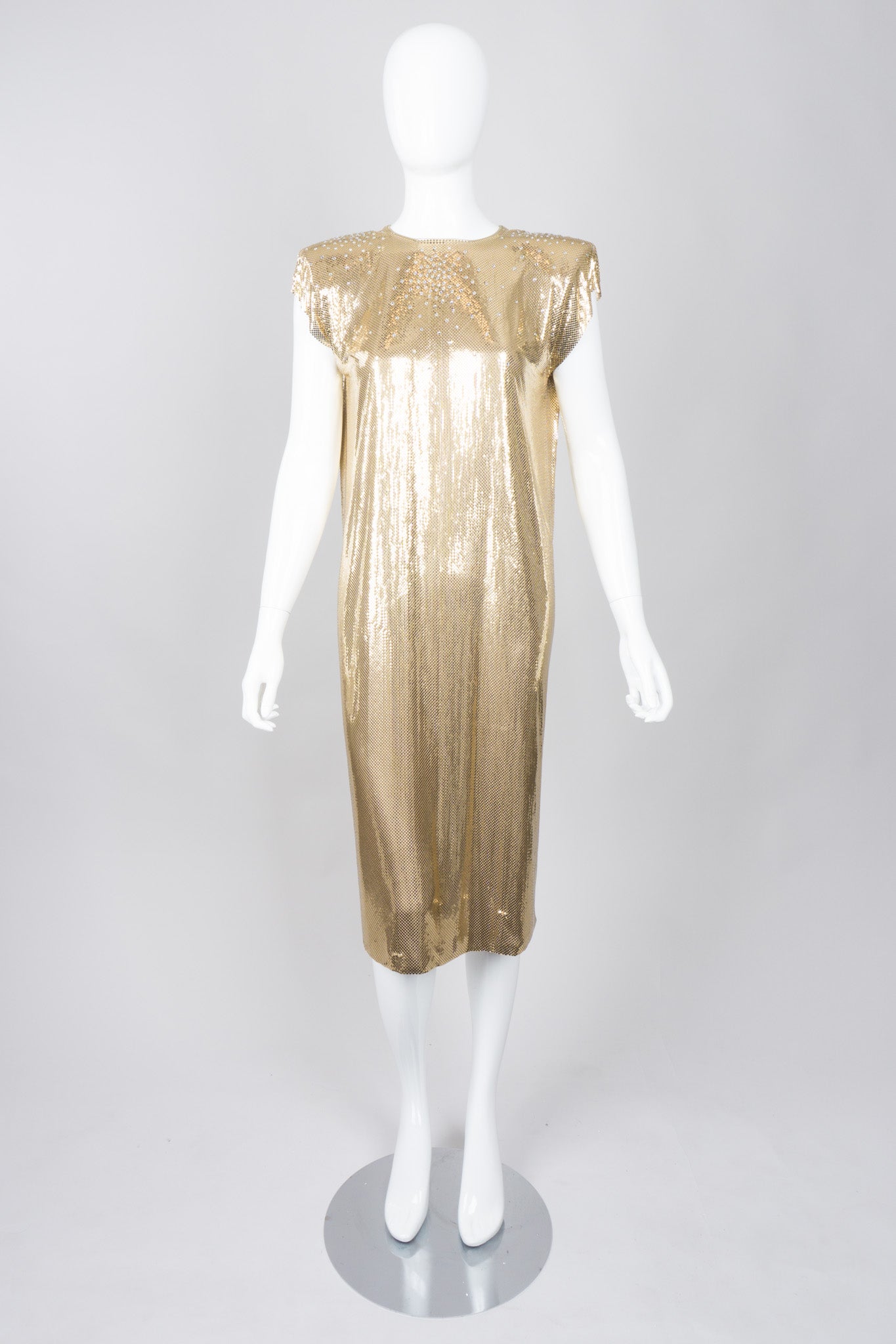 Ferrara Gold Metal Mesh Rhinestone Shift Dress