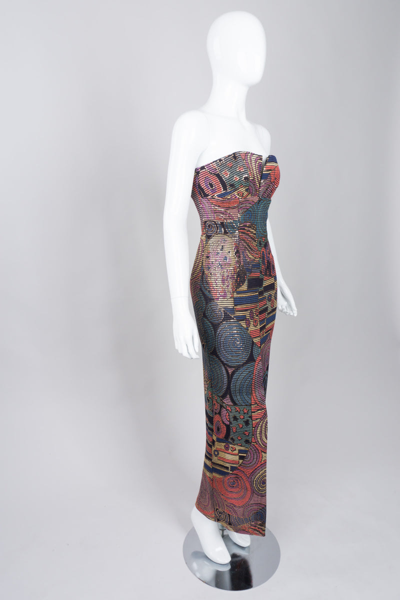 Janine of London 80s Painted Abstract Sheath Column Gown