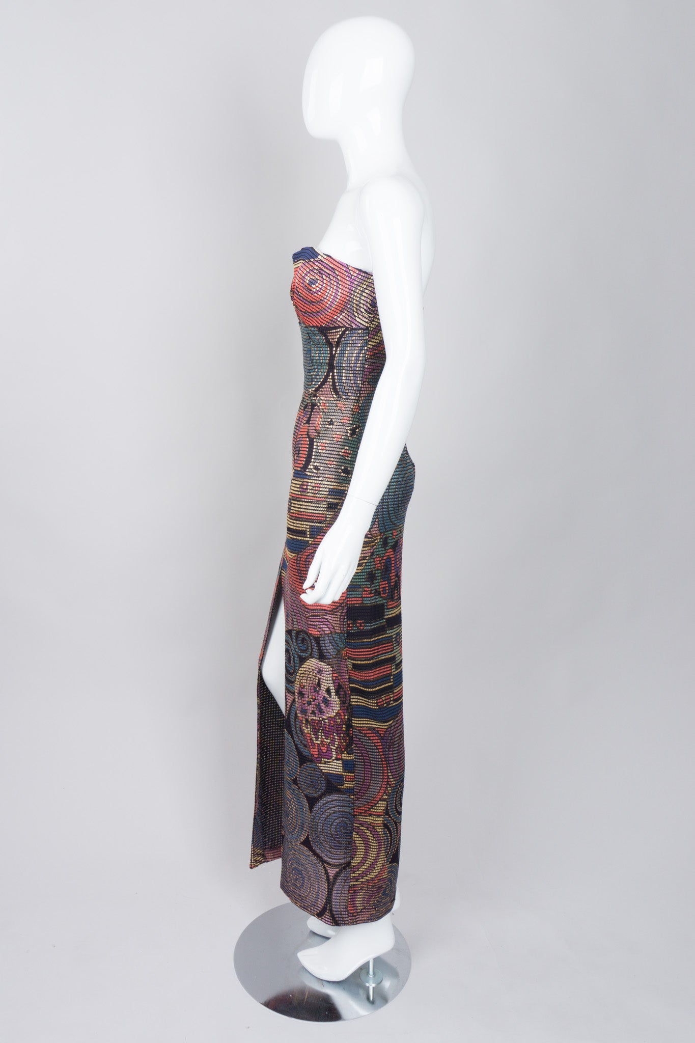 Janine of London 80s Painted Abstract Sheath Column Gown