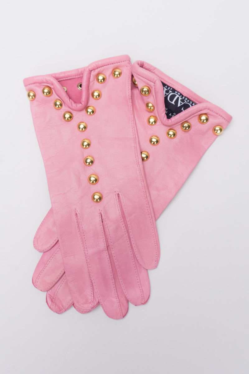 Escada Gold Y-Stud Leather Gloves