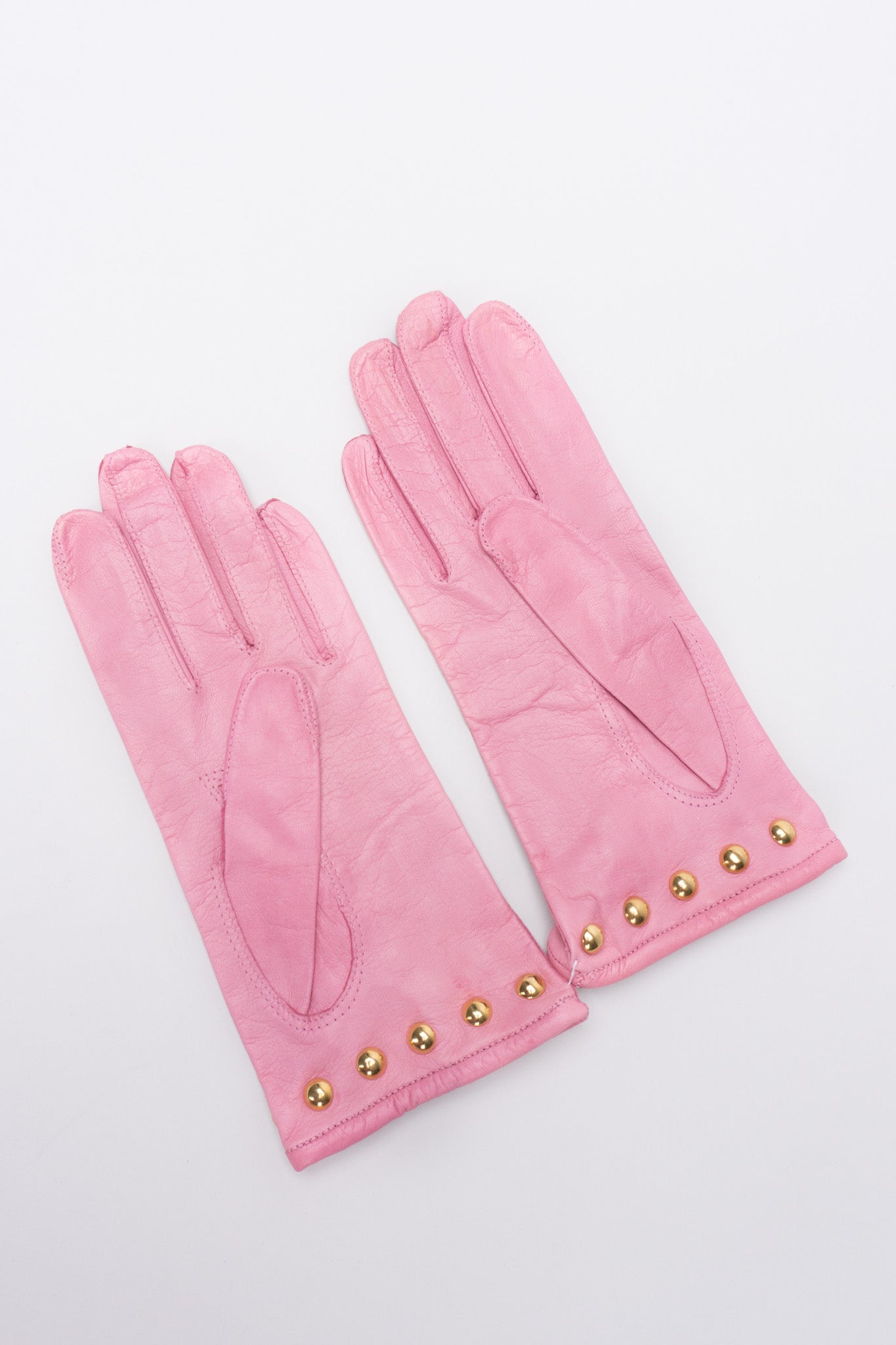 Escada Gold Y-Stud Leather Gloves