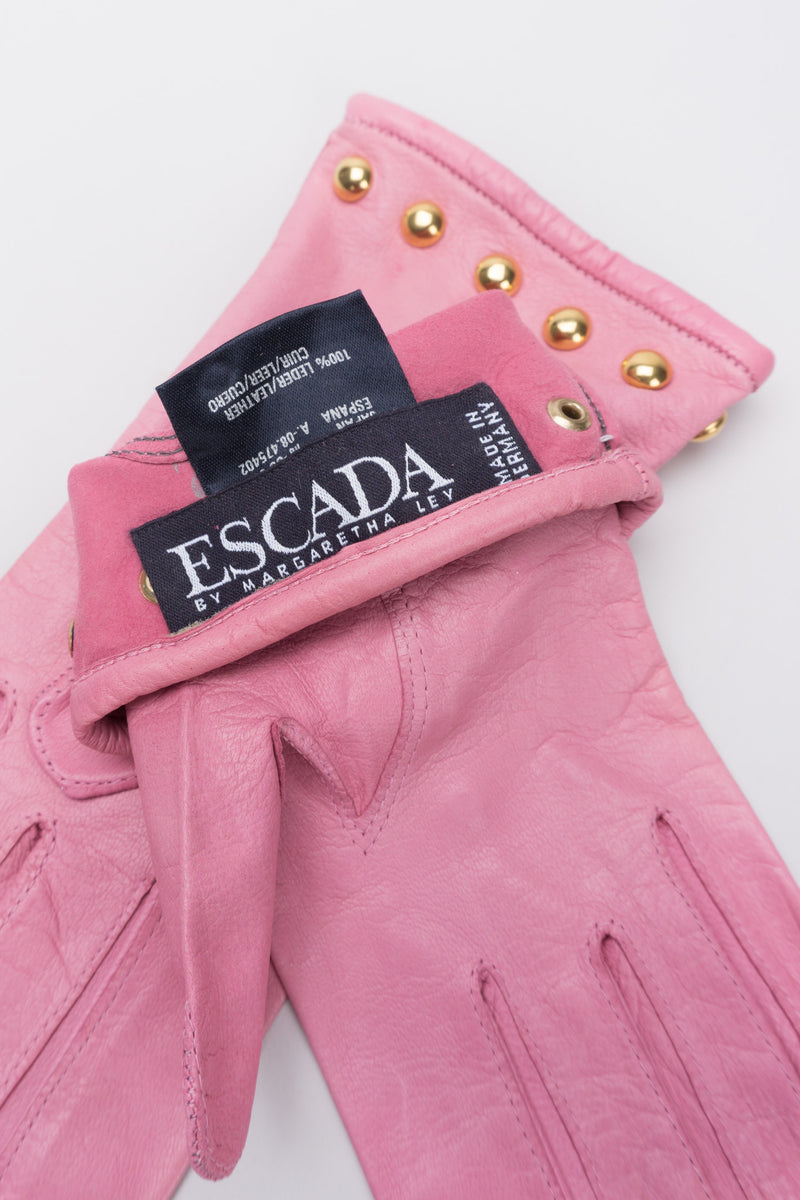 Escada Gold Y-Stud Leather Gloves