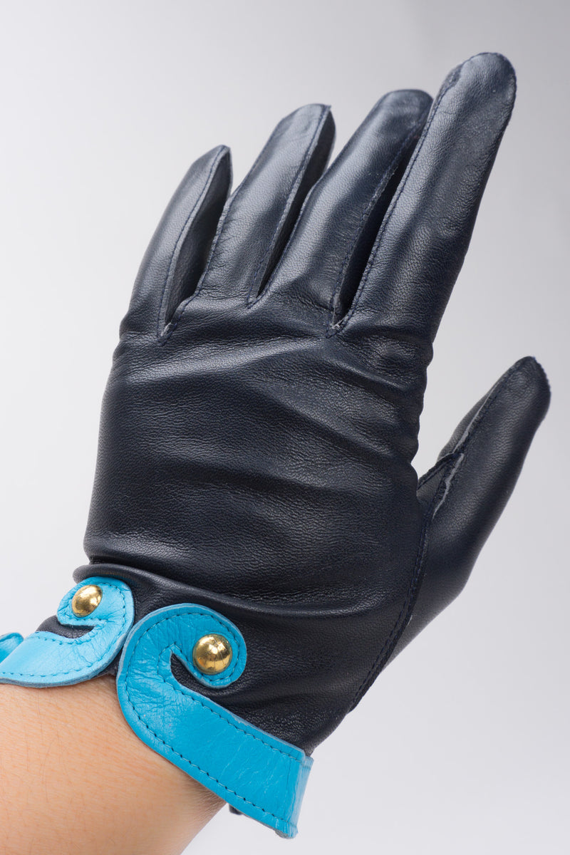 Escada Studded Contrast Trim Leather Gloves