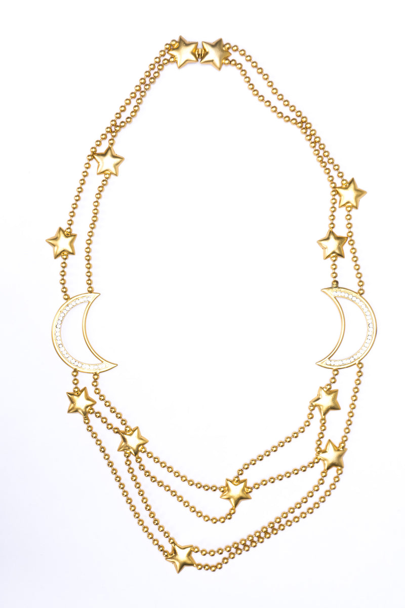 Shooting Stars and Moon Layered Matte Gold Necklace